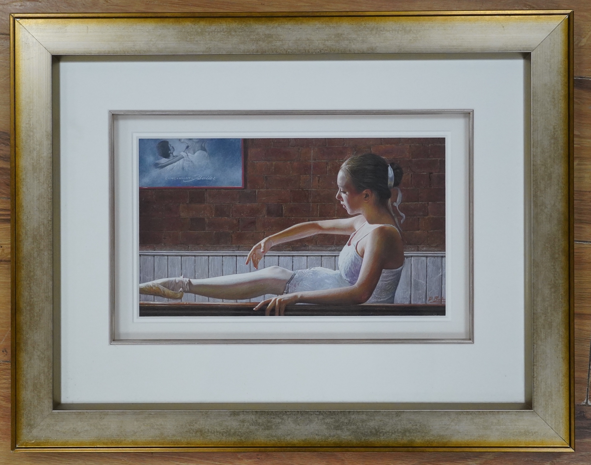 Darren Baker (b.1976), mixed media and pastel, Study of a ballerina, signed, 17 x 28cm